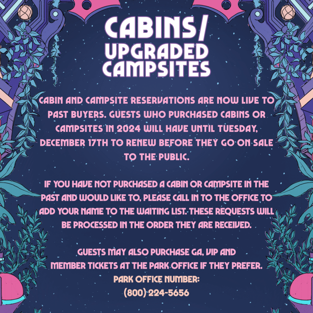 Cabin/Upgraded Campsite Info; full info below